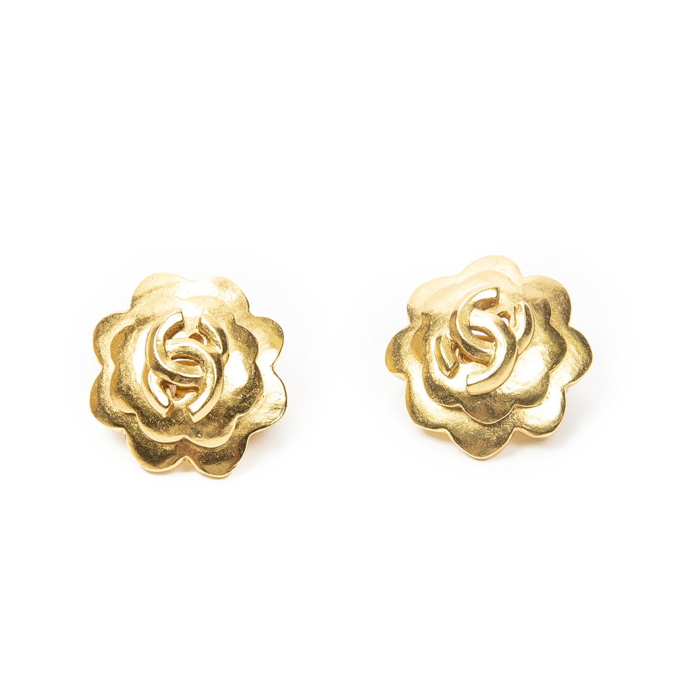 Chanel CC Flower Clip On Earrings